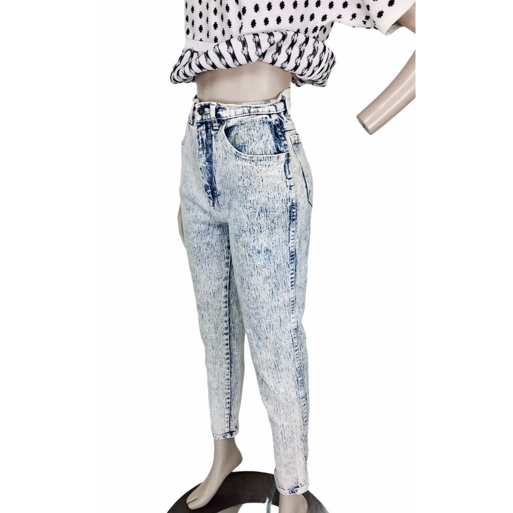 Vintage 80s STEFANO High-Waisted Stretch Acid Wash Skinny Jeans Size 8